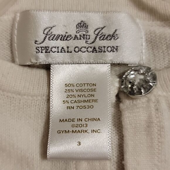 JANIE AND JACK SPECIAL OCCASION WHITE CROPPED CARDIGAN W DIAMOND BUTTONS, SIZE 3 - Picture 4 of 5